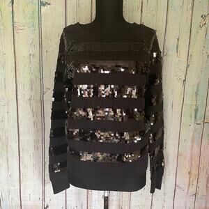 Victoria's Secret PINK Sweatshirt Womens Small Black Sequin Stripe Loungewear